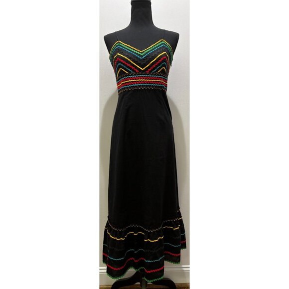 Spenser Jeremy Cotton Dress Size 4 Noodle Strap Multicolor Zig Zag Embroidery - Picture 1 of 7